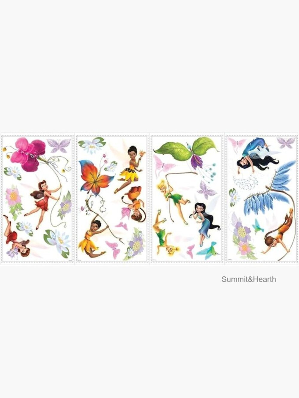 Disney Fairies Wall Decals with Glitter Wings, 30 Pieces, Reusable
